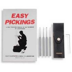 FIVE PIECE LOCK PICK SET AND BOOK-0
